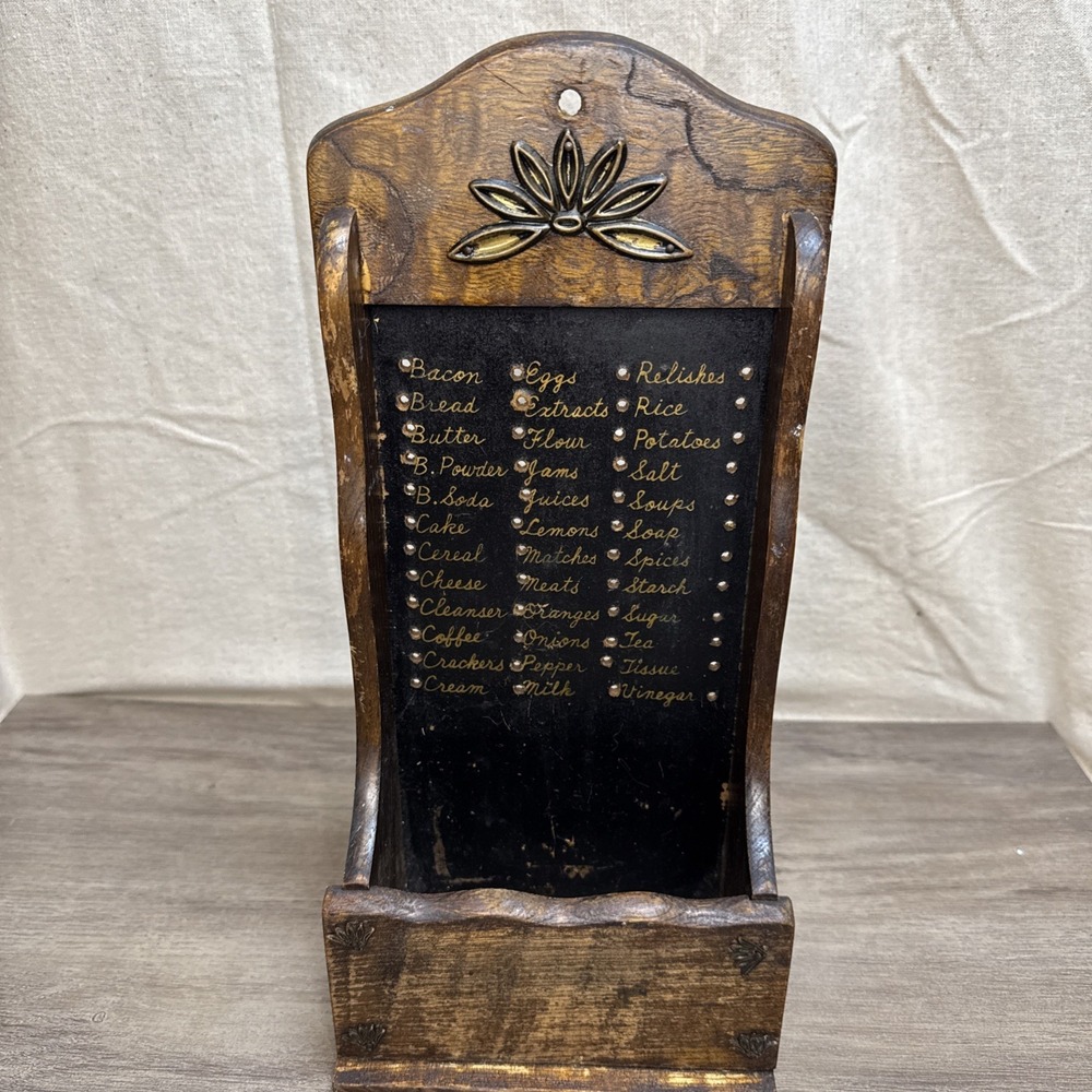 VTG‎ Grocery List Coupon Shopping Reminder Reusable Peg Wood Board Kitchen Decor
